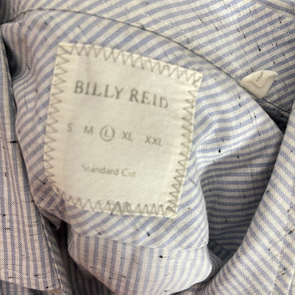Billy Reid Button Down Shirt Mens Large Blue White Striped Standard Cut Cotton - Picture 3 of 4